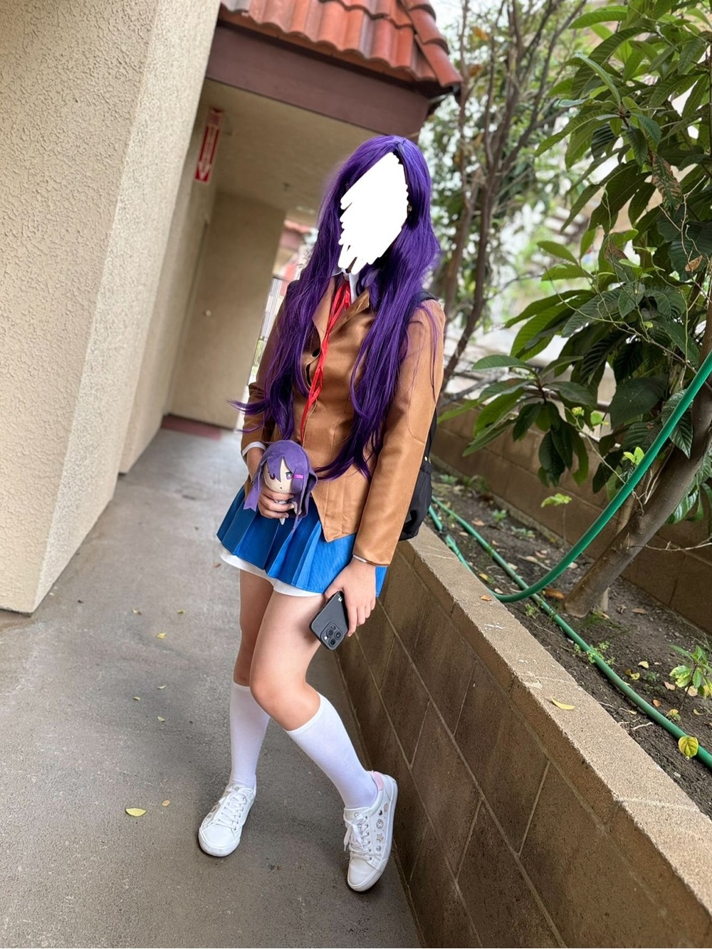 Anime-Inspired Schoolgirl Cosplay Costume Set with Purple Wig. Size M